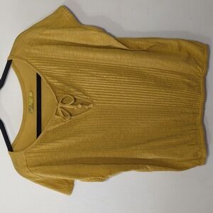 PrAna Ocupas Popover Shirt Mustard Pintuck Organic Cotton Tie Neck Women's S